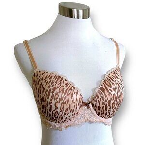Victorias Secret Dream Angels Lined Demi Bra 32DD Tan Brown Animal Print Lace